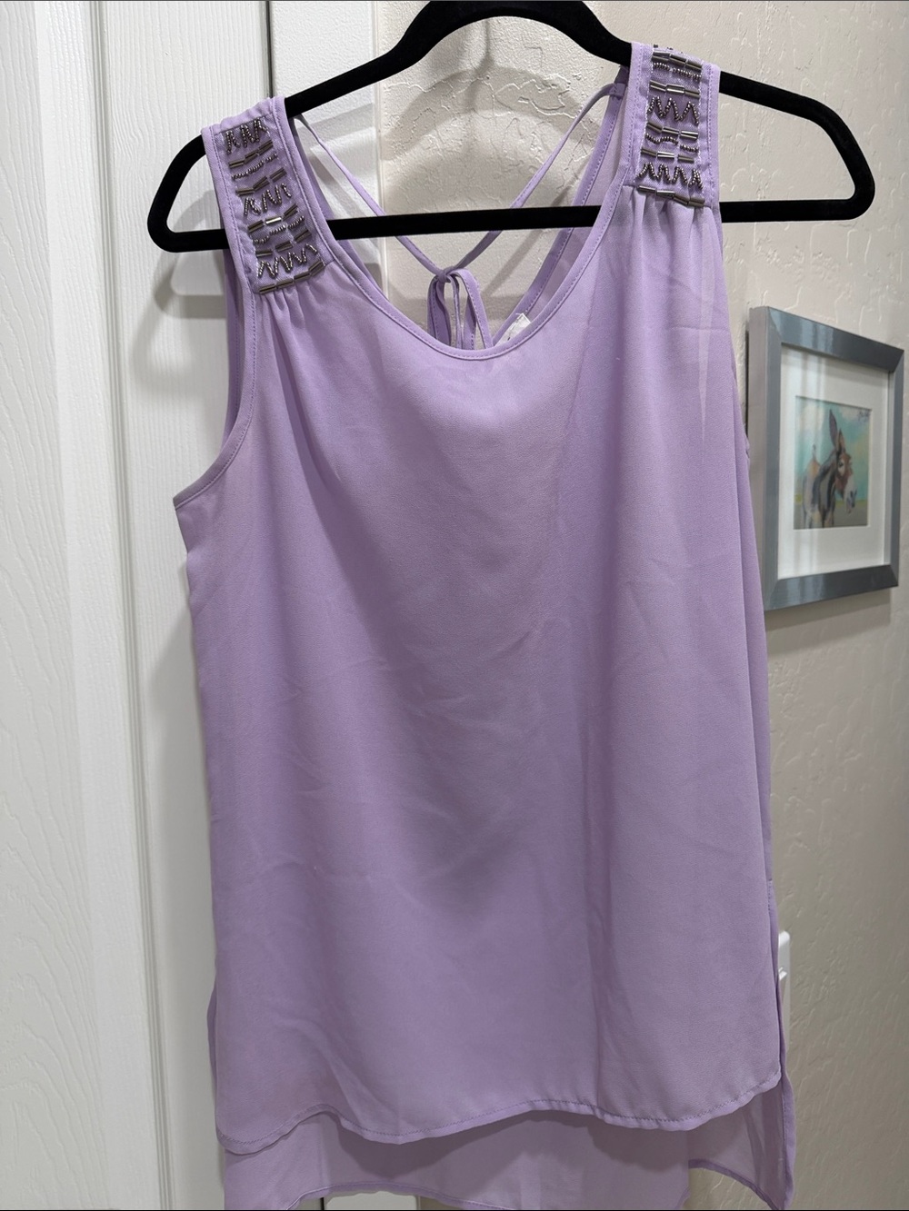 mine Lavender Beaded Shoulder Sleeveless Tank
